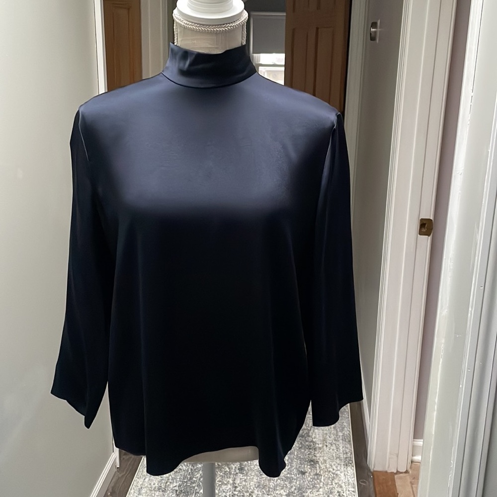 Vince Cobalt blue silk mock turtleneck blouse NWT